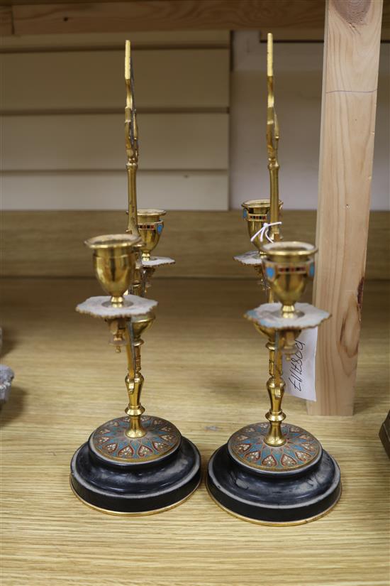 A pair of 19th century French ormolu and champleve candelabra
